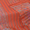 Sanskriti Vintage Long Saffron Dupatta Stole Pure Silk Hand Beaded Print Veil