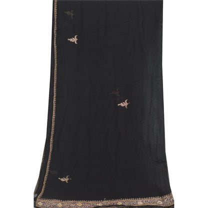 Sanskriti Vintage Black Dupatta Long Stole Pure Chiffon Silk Hand Beaded Scarves