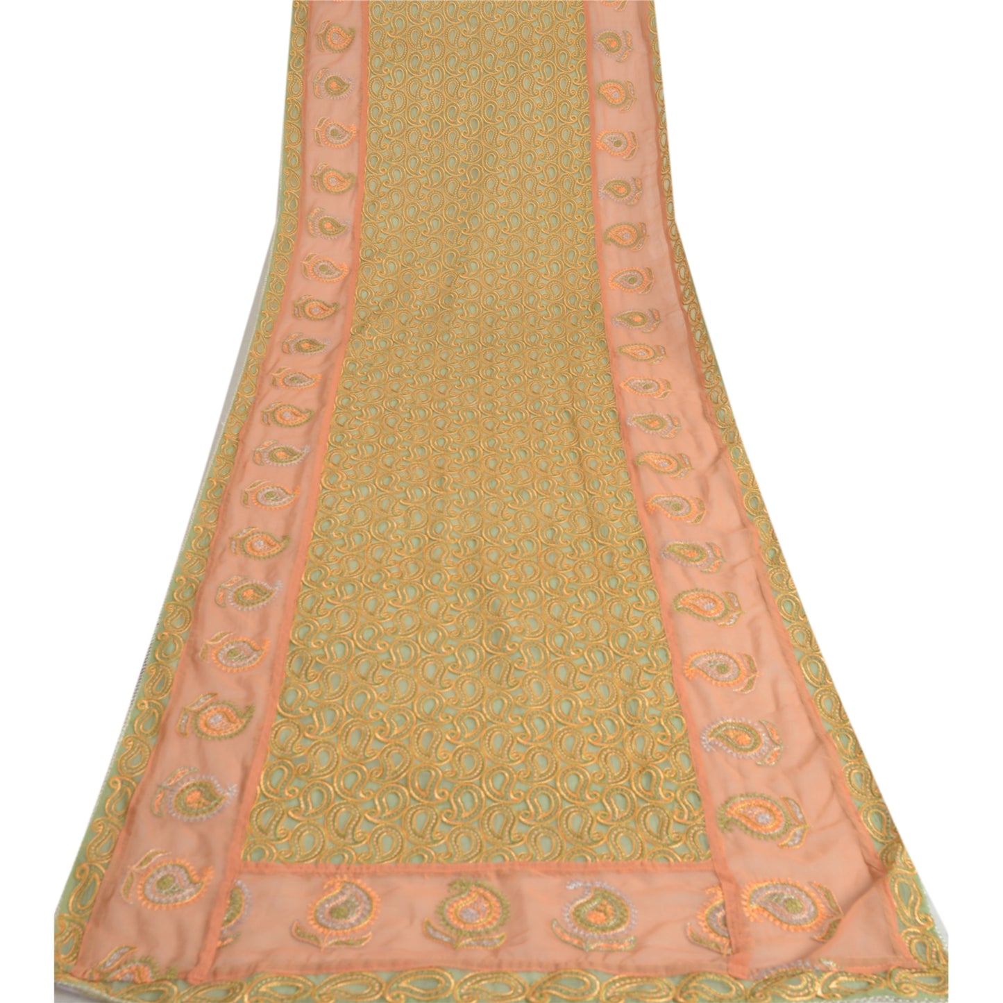 Sanskriti Vintage Long Green Dupatta Georgette Embroidered Paisley Stole Veil