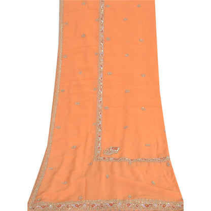 Sanskriti Vintage Long Orange Dupatta Hand Beaded Zardozi Georgette Stole Veil