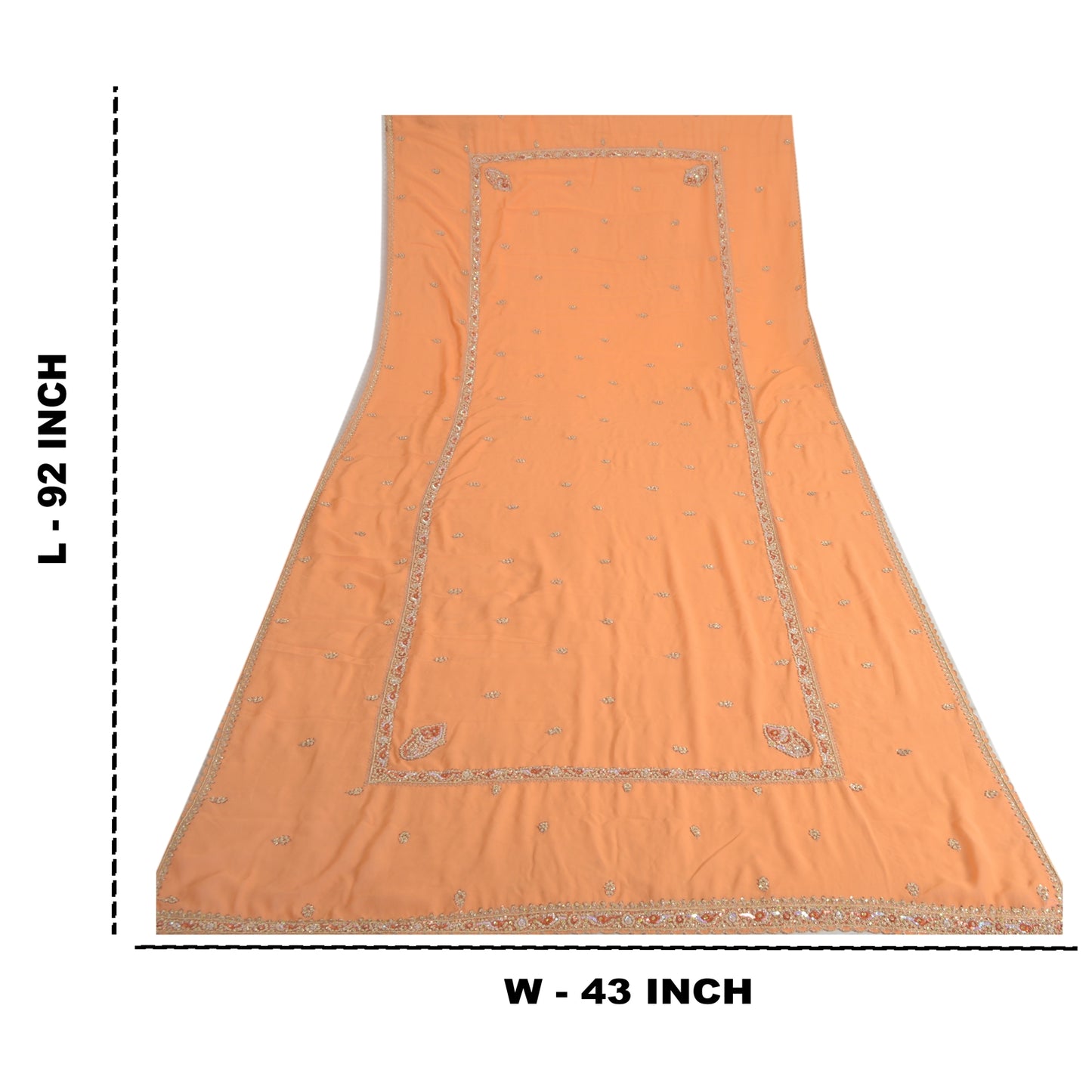 Sanskriti Vintage Long Orange Dupatta Hand Beaded Zardozi Georgette Stole Veil