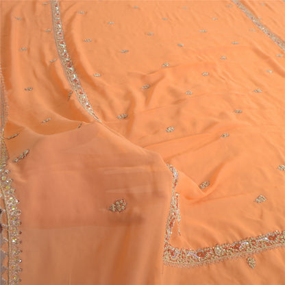 Sanskriti Vintage Long Orange Dupatta Hand Beaded Zardozi Georgette Stole Veil