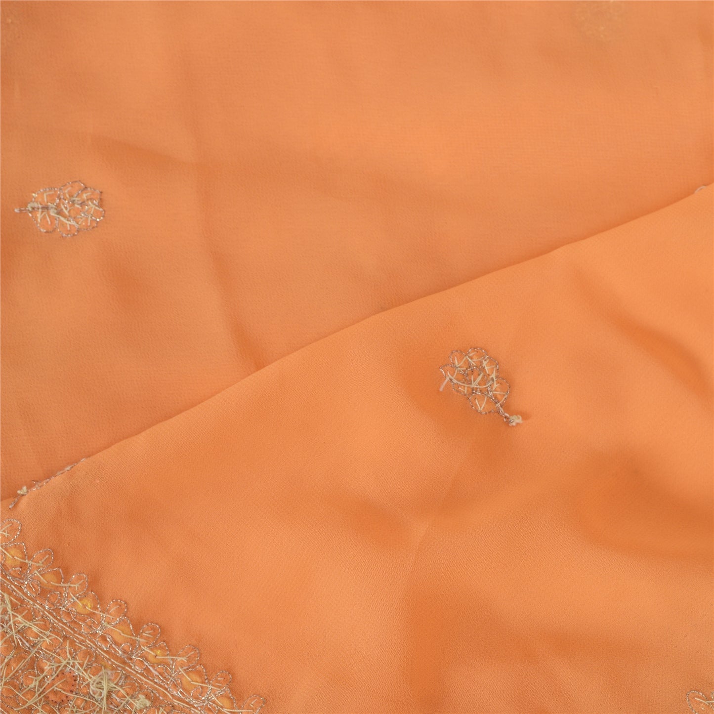 Sanskriti Vintage Long Orange Dupatta Hand Beaded Zardozi Georgette Stole Veil