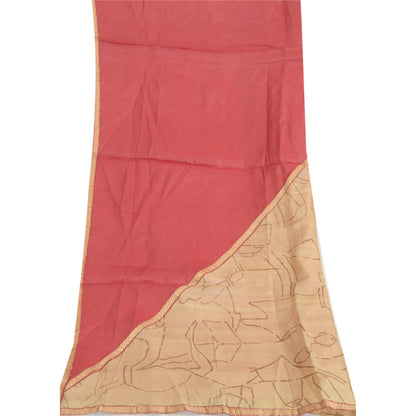 Sansrkiti Vintage Long Stole Dupatta Red/Cream Pure Silk Printed Woven Scarves