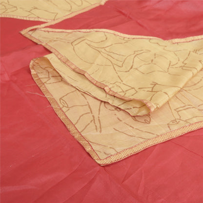 Sansrkiti Vintage Long Stole Dupatta Red/Cream Pure Silk Printed Woven Scarves