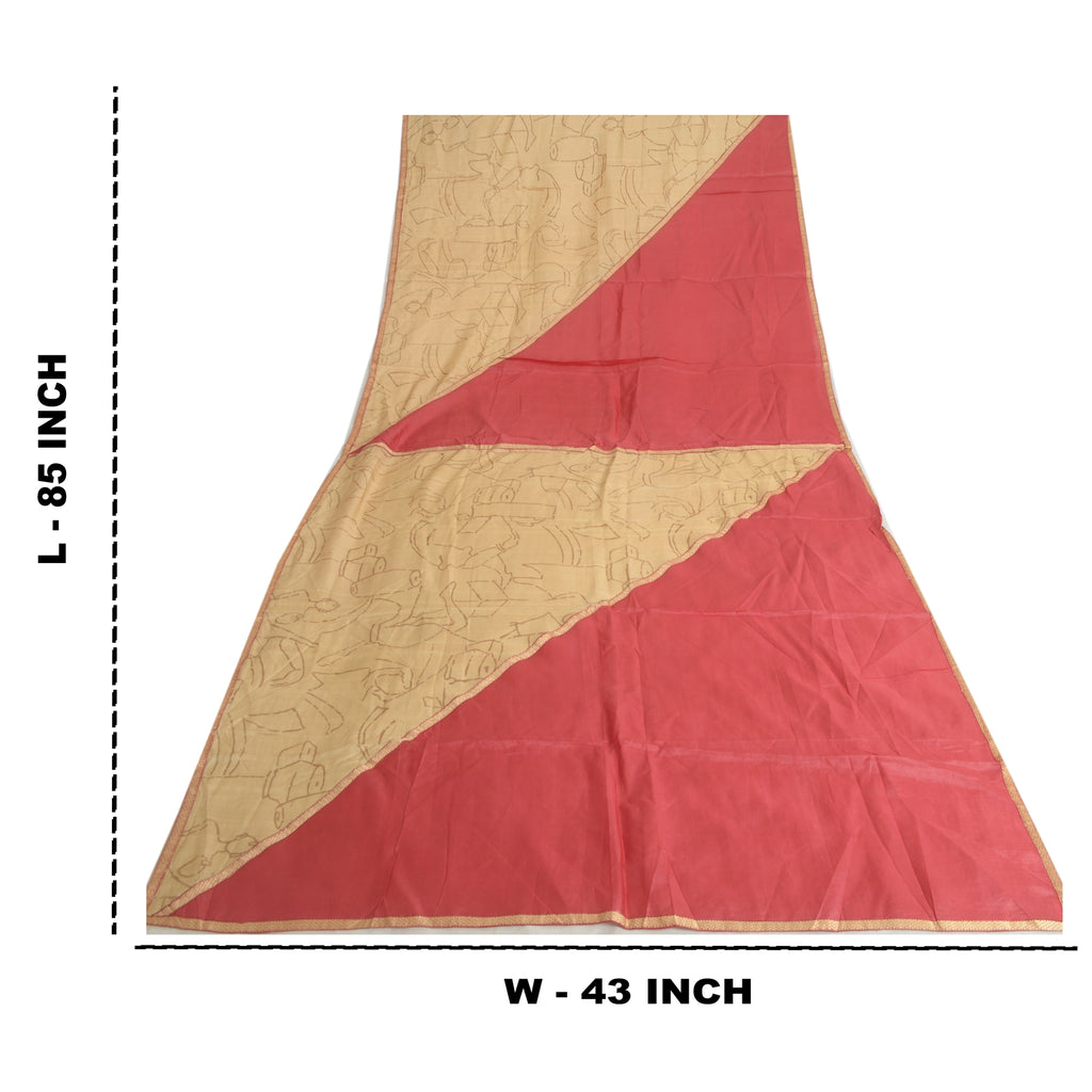 Sansrkiti Vintage Long Stole Dupatta Red/Cream Pure Silk Printed Woven Scarves