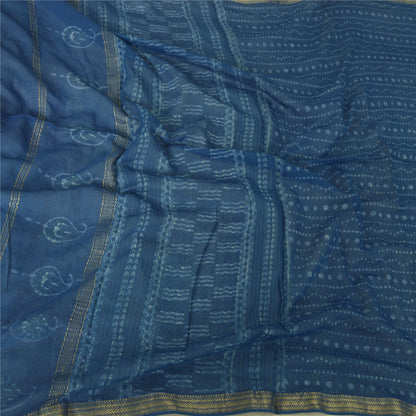 Sanskriti Vintage Long Blue Dupatta Bagru Hand Block Printed Pure Cotton Stole