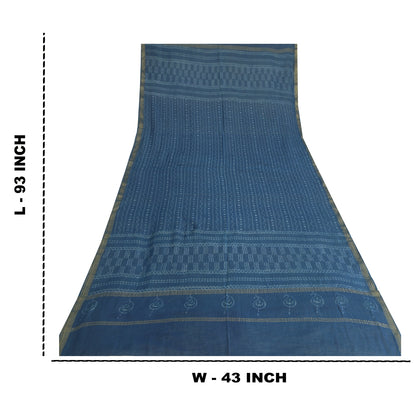 Sanskriti Vintage Long Blue Dupatta Bagru Hand Block Printed Pure Cotton Stole