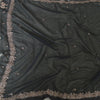 Sanskriti Vintage Long Black Pure Chiffon Silk Dupatta Hand Beaded Dabka Stole