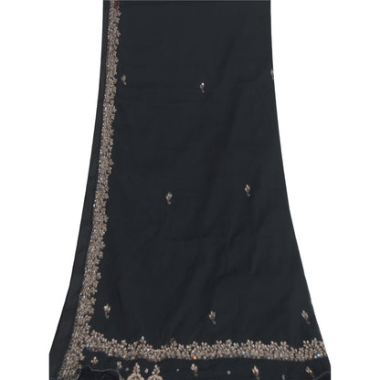 Sanskriti Vintage Long Black Pure Chiffon Silk Dupatta Hand Beaded Dabka Stole