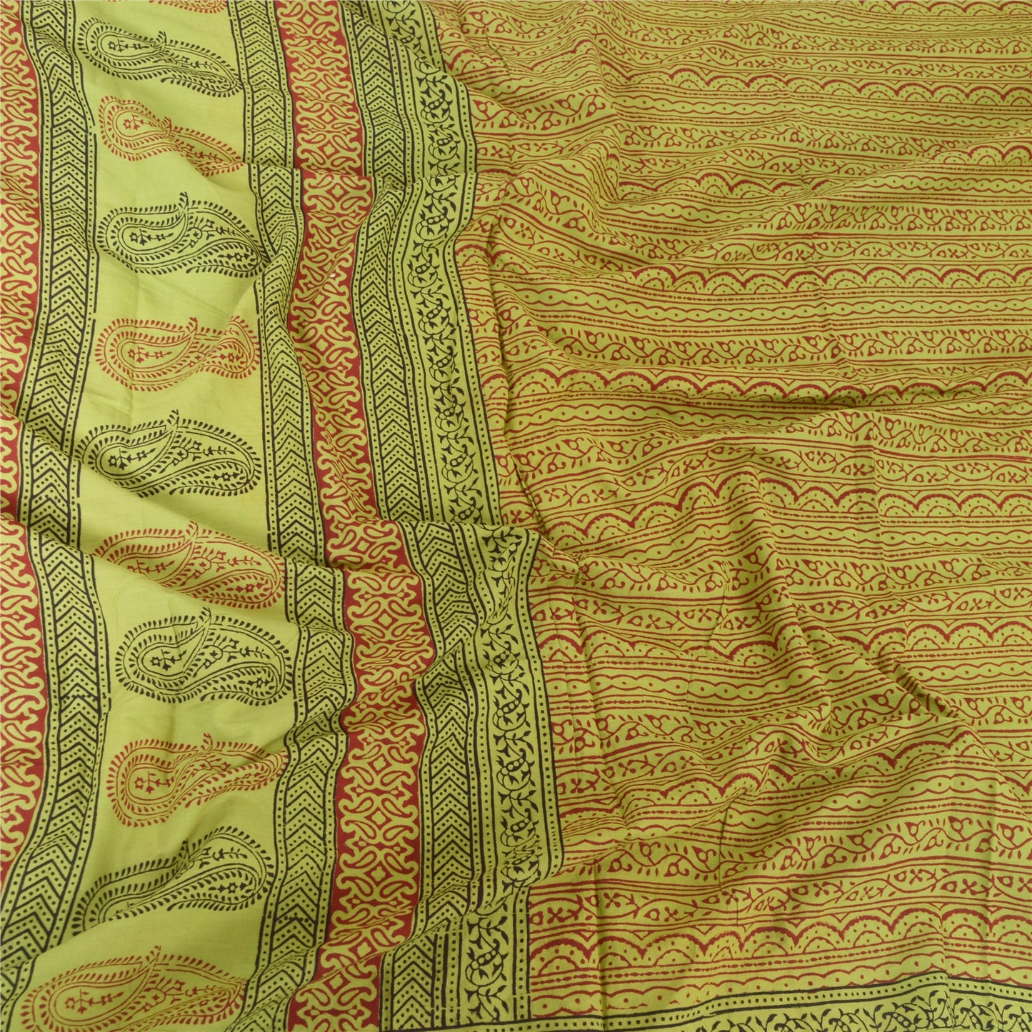 Sanskriti Vintage Long Green Dupatta Pure Cotton Hand Block Printed Veil Stole