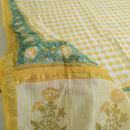 Sanskriti Vintage Long Dupatta Pure Cotton Ivory Hand Block Zari Border Stole