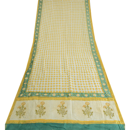 Sanskriti Vintage Long Dupatta Pure Cotton Ivory Hand Block Zari Border Stole