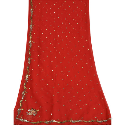 Sanskriti Vintage Long Dupatta Georgette Red Hand Beaded Sequin Stole Scarf Veil