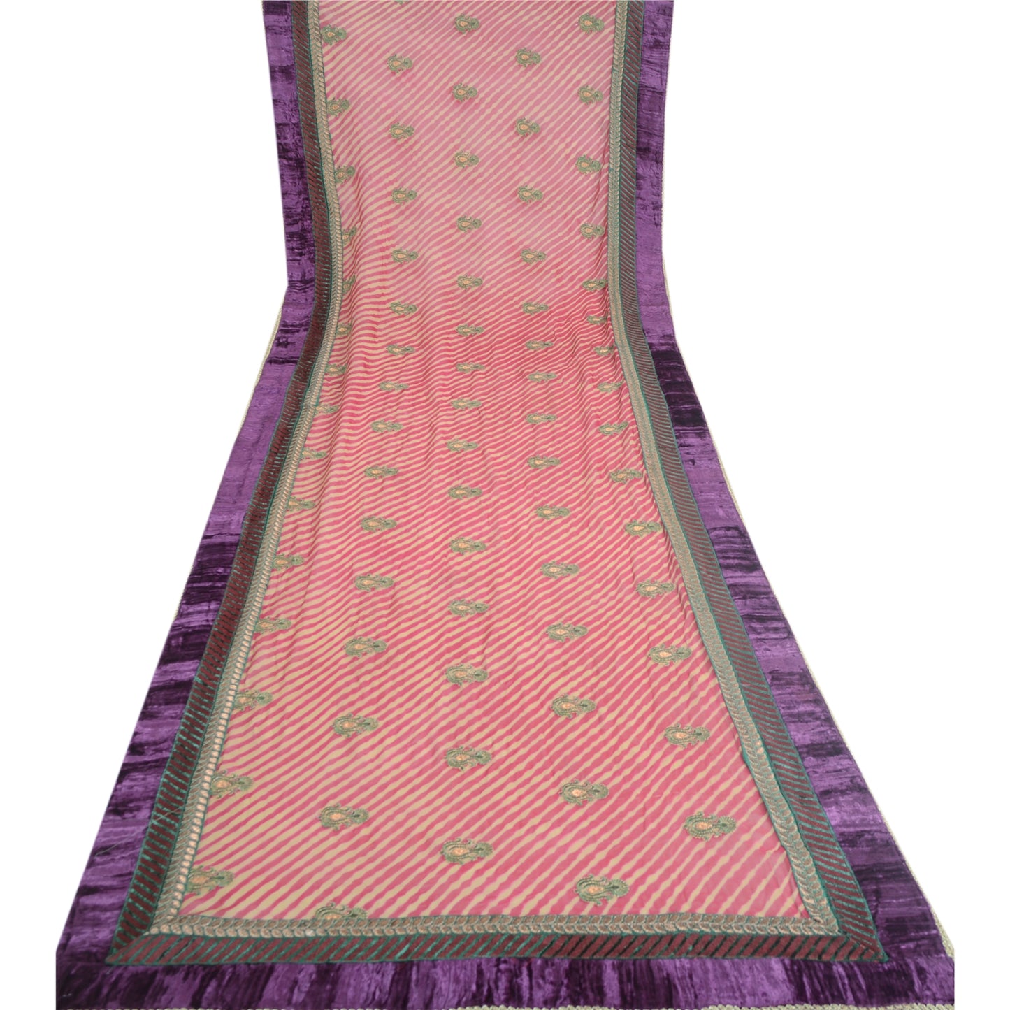 Sanskriti Vintage Long Dupatta Pure Georgette Pink Leheria Embroided Scarf Veil