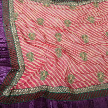 Sanskriti Vintage Long Dupatta Pure Georgette Pink Leheria Embroided Scarf Veil