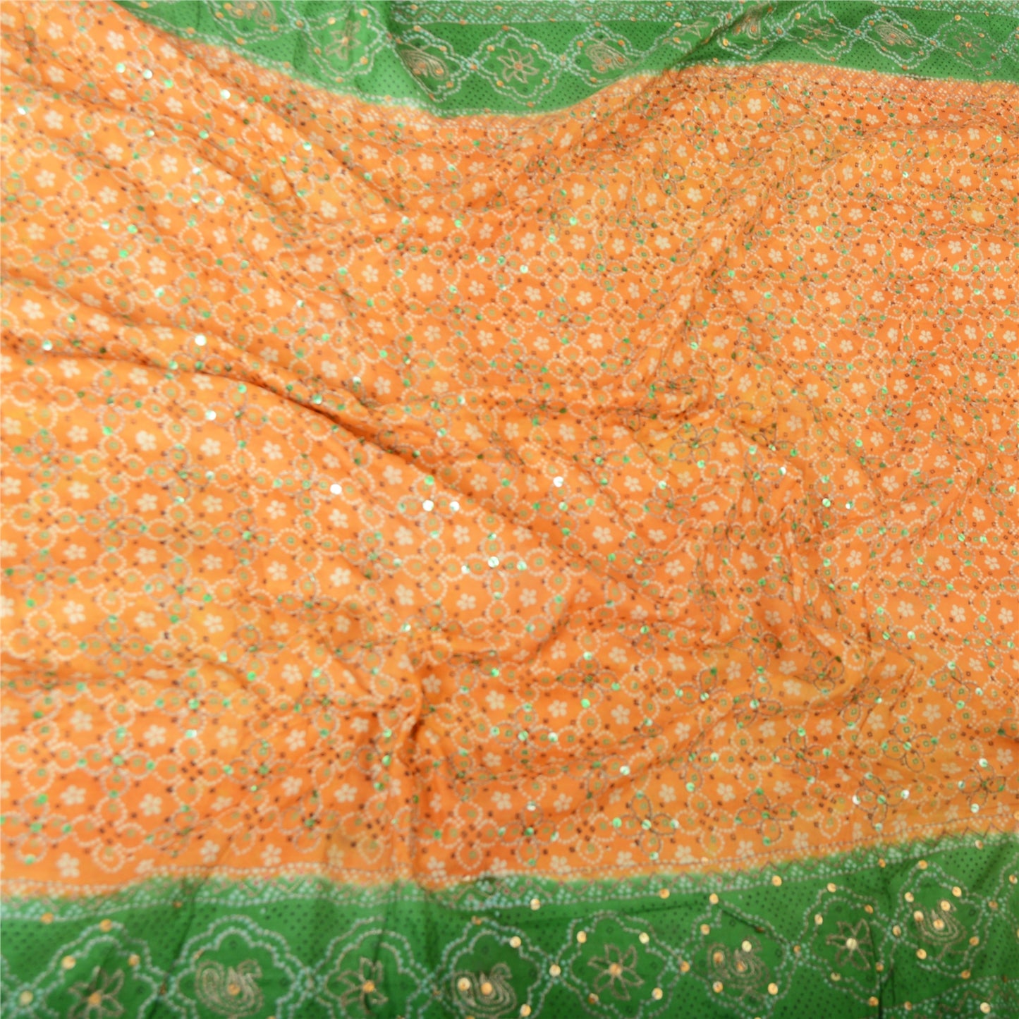 Sanskriti Vintage Long Dupatta Pure Silk Bandhani Print Embroidered Zari Scarves