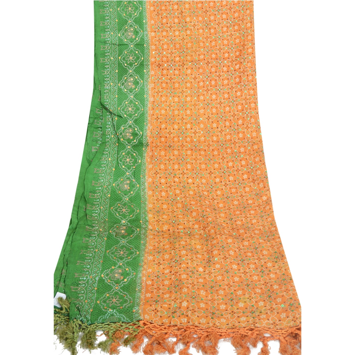 Sanskriti Vintage Long Dupatta Pure Silk Bandhani Print Embroidered Zari Scarves