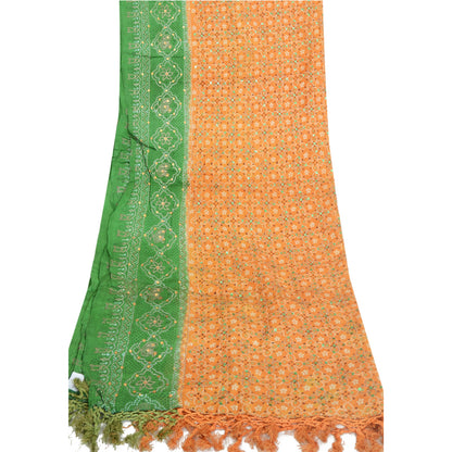 Sanskriti Vintage Long Dupatta Pure Silk Bandhani Print Embroidered Zari Scarves