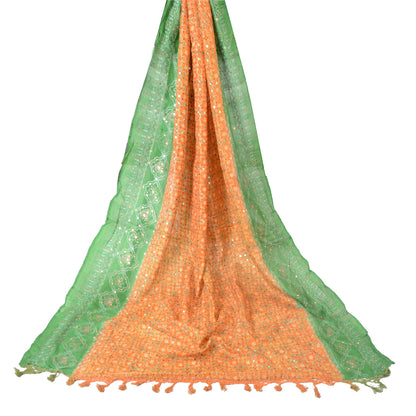 Sanskriti Vintage Long Dupatta Pure Silk Bandhani Print Embroidered Zari Scarves