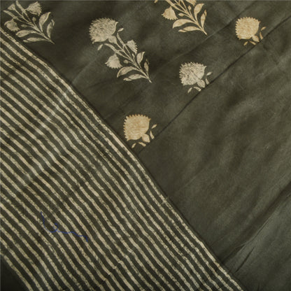 Sanskriti Vintage Long Dupatta Pure Cotton Dark Grey Printed Stole Scarf Veil