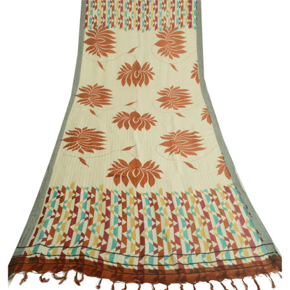 Sanskriti Vintage Long Dupatta/Stole Ivory Blend Cotton Printed Stole Scarf Veil