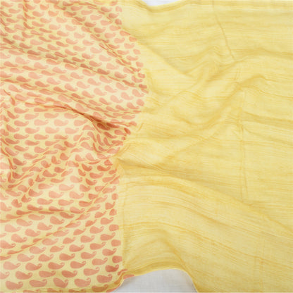 Sanskriti Vintage Long Dupatta Pale Yellow Pure Cotton Printed Zari Woven Stole