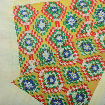 Sanskriti Vintage Long Dupatta Pure Cotton Yellow Embroidered Bagh Phulkari Veil