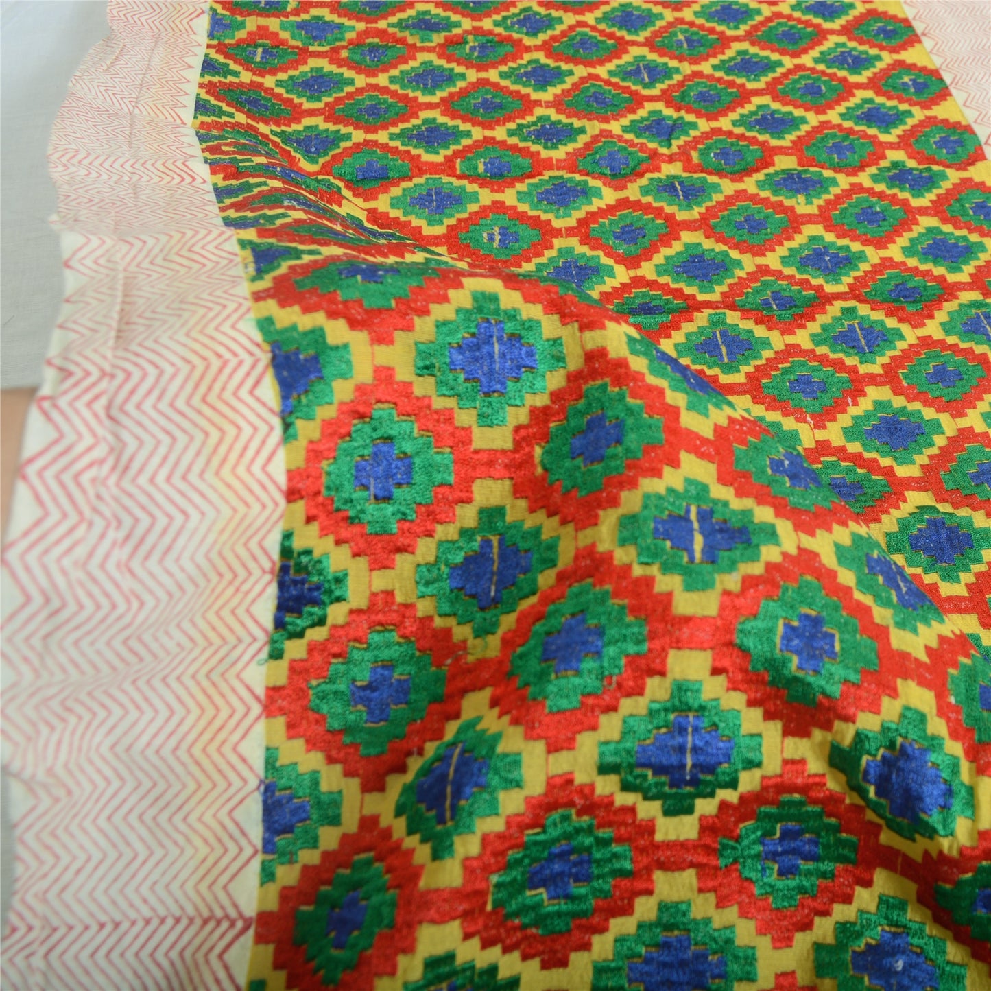 Sanskriti Vintage Long Dupatta Pure Cotton Yellow Embroidered Bagh Phulkari Veil