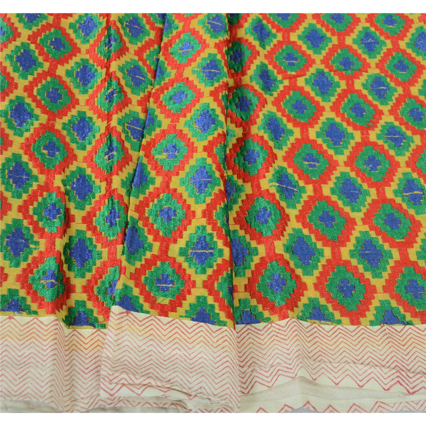 Sanskriti Vintage Long Dupatta Pure Cotton Yellow Embroidered Bagh Phulkari Veil