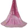 Sanskriti Vintage Long Dupatta Pure Chiffon Pink Hand Beaded Stole Scarf Veil