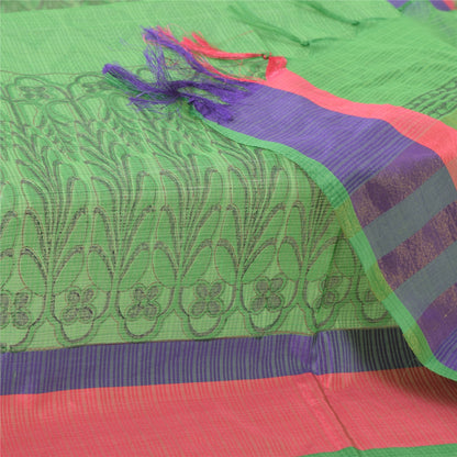 Sanskriti Vintage Long Dupatta/Stole Green Artificial Silk Hand Block Printed