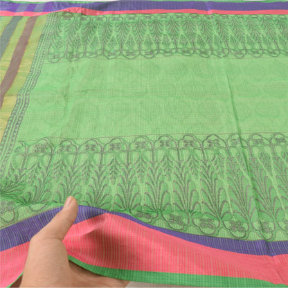 Sanskriti Vintage Long Dupatta/Stole Green Artificial Silk Hand Block Printed