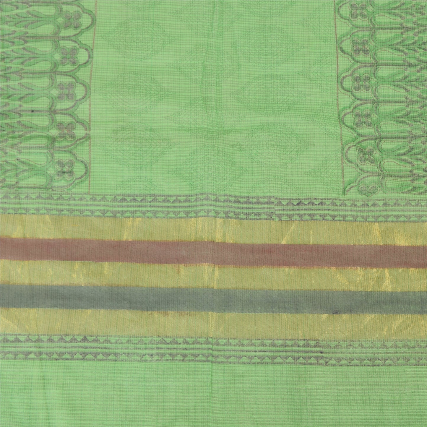 Sanskriti Vintage Long Dupatta/Stole Green Artificial Silk Hand Block Printed