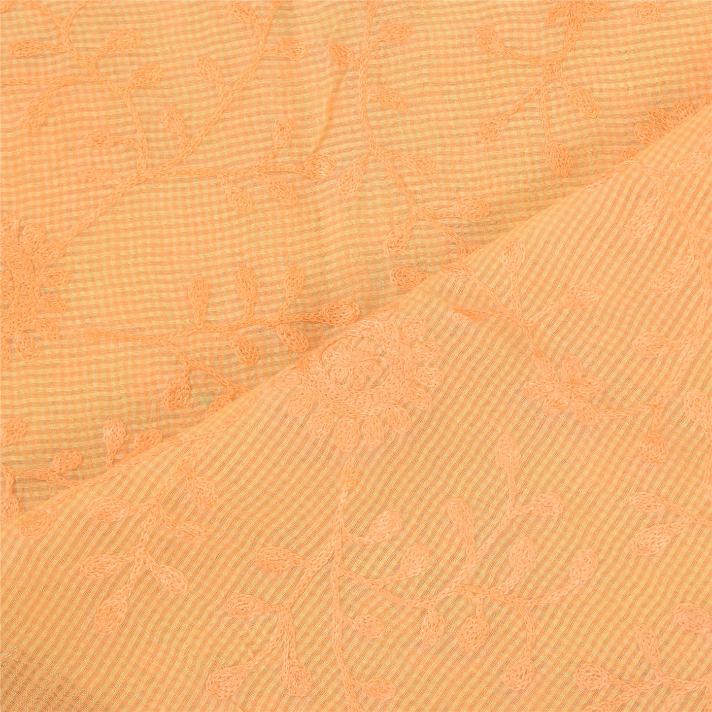 Sanskriti Vintage Long Dupatta/Stole Pure Cotton Orange Embordered Scarf Veil