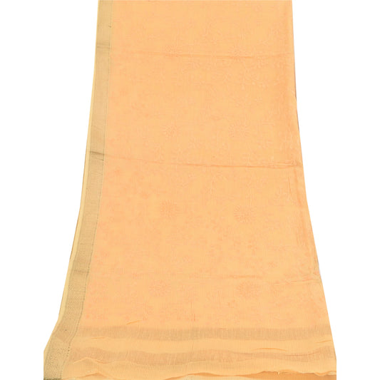 Sanskriti Vintage Long Dupatta/Stole Pure Cotton Orange Embordered Scarf Veil