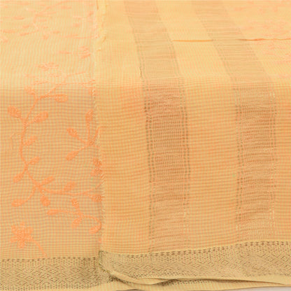 Sanskriti Vintage Long Dupatta/Stole Pure Cotton Orange Embordered Scarf Veil