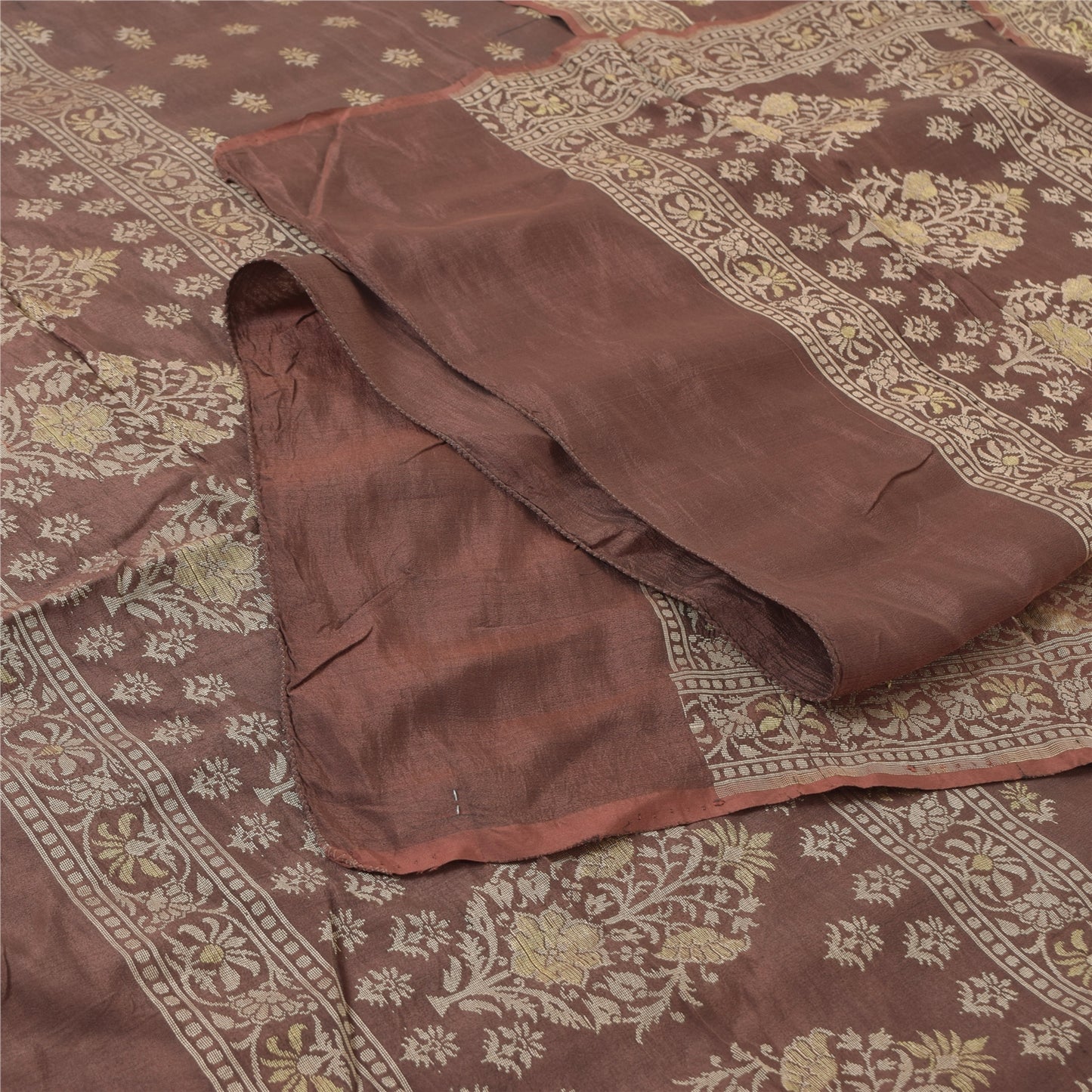 Sanskriti Vintage Long Dupatta/Stole Wedding Pure Silk Brown Woven Scarf Veil