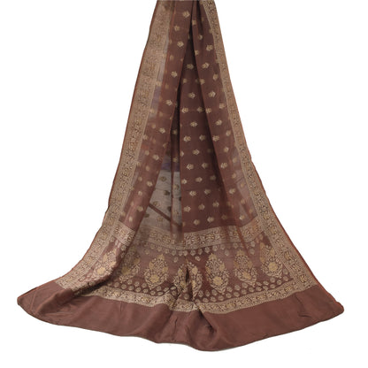 Sanskriti Vintage Long Dupatta/Stole Wedding Pure Silk Brown Woven Scarf Veil