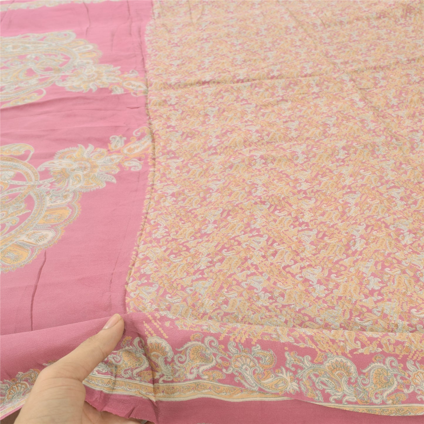 Sanskriti Vintage Long Dupatta/Stole Unique Blend Silk Pink Printed Scarf Veil