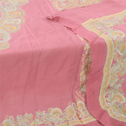 Sanskriti Vintage Long Dupatta/Stole Unique Blend Silk Pink Printed Scarf Veil