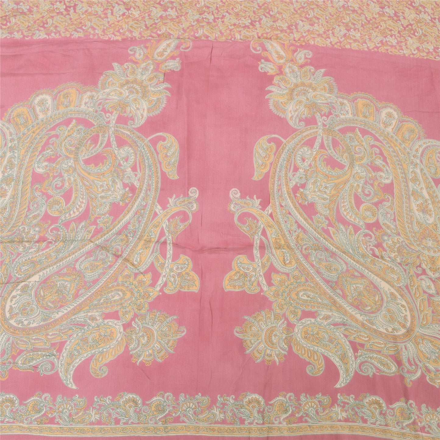 Sanskriti Vintage Long Dupatta/Stole Unique Blend Silk Pink Printed Scarf Veil