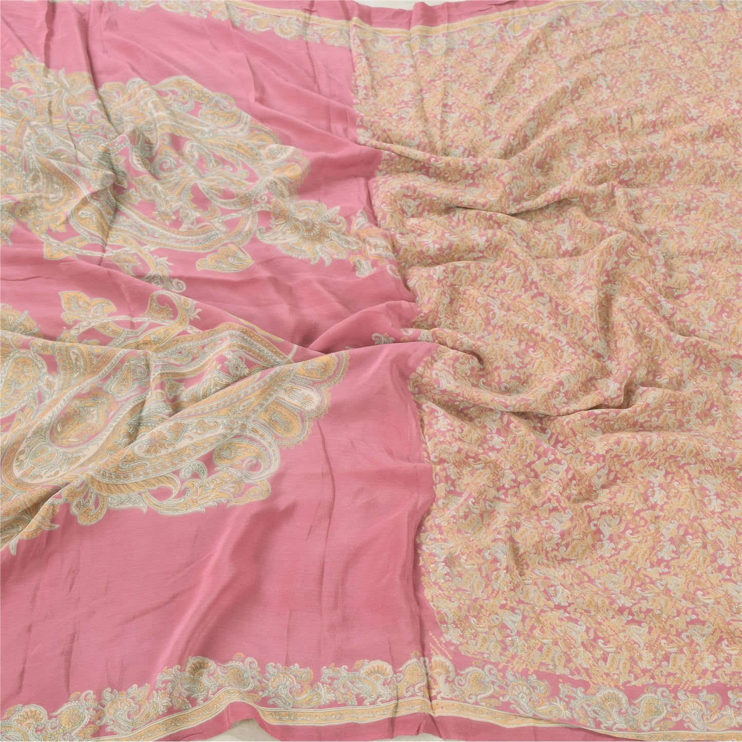 Sanskriti Vintage Pink Dupatta Long Stole Pure Crepe Printed Premium Wrap Hijab