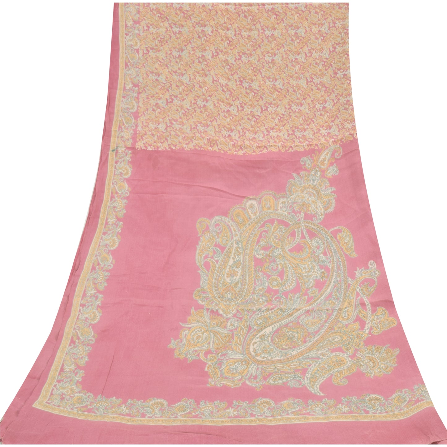 Sanskriti Vintage Pink Dupatta Long Stole Pure Crepe Printed Premium Wrap Hijab