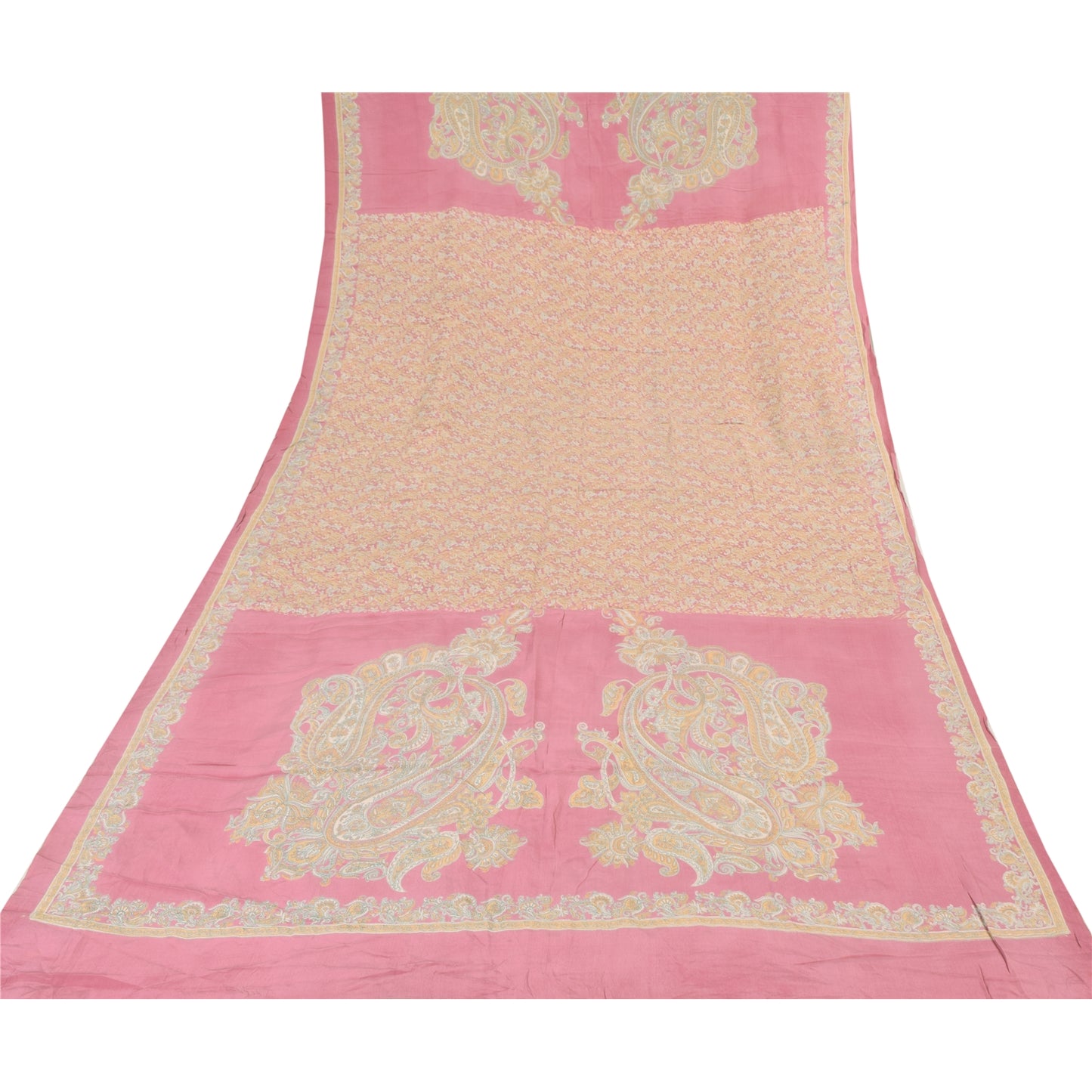 Sanskriti Vintage Pink Dupatta Long Stole Pure Crepe Printed Premium Wrap Hijab