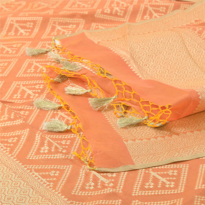 Sanskriti Vintage Long Dupatta/Stole Orange Art Silk Hand Woven Scarf Veil