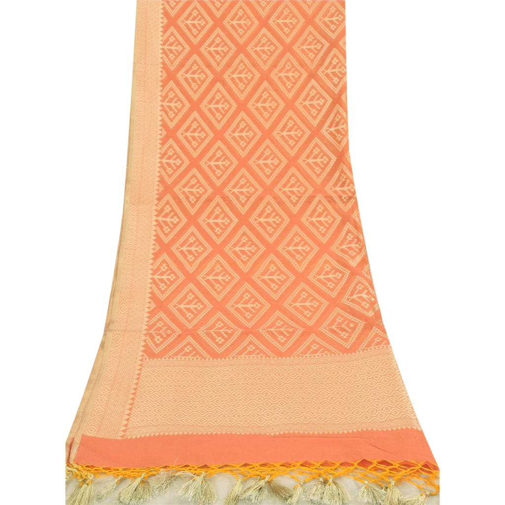 Sanskriti Vintage Long Dupatta/Stole Orange Art Silk Hand Woven Scarf Veil