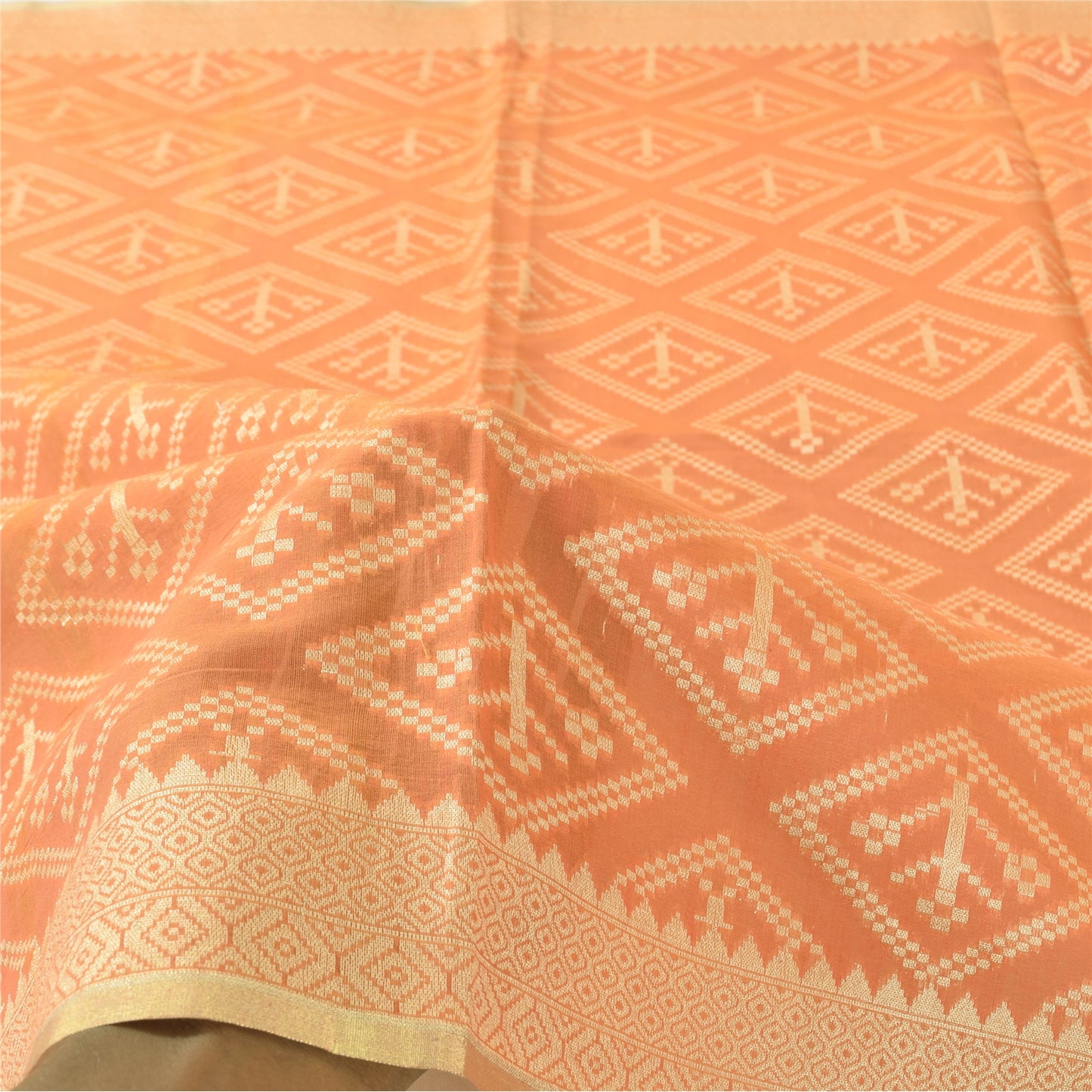 Sanskriti Vintage Long Dupatta/Stole Orange Art Silk Hand Woven Scarf Veil