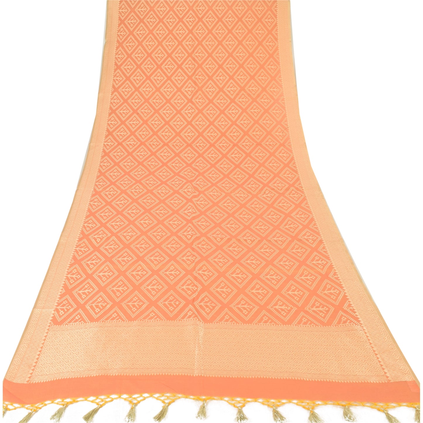 Sanskriti Vintage Long Dupatta/Stole Orange Art Silk Hand Woven Scarf Veil