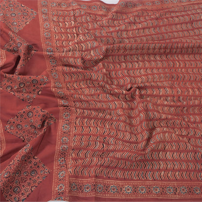 Sanskriti Vintage Long Dupatta/Stole Pure Cotton Dusty Red Hand Block Print Veil